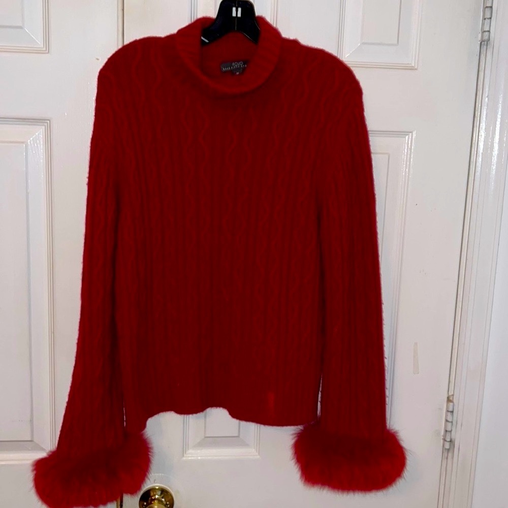 COPY - 100% Cashmere sweater; real fox fur cuffs
